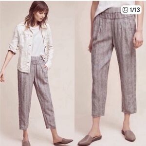 Hei Hei Linen Elastic Waist Gray Striped Pants Sz Small